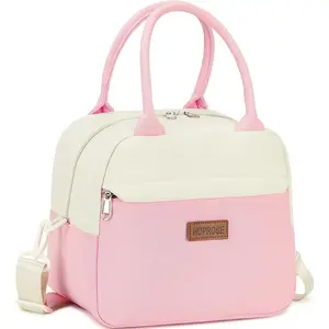 Lunch Bags for Women Men Adults, Insulated Leakproof Lunch Box Large Capacity Lunch Tote Bag, Reusable Cooler Lunch Container for Work/Picnic/Camping (Pink with White)
