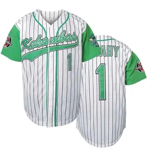 Men's Baseball Movie Jersey Classic Vintage Retro-Inspired Green &White Striped, V-Neck, Short Sleeve, 100% Polyester,Machine Washable Perfect for Team Sports, OutdoorActivities, Parties, and Casual Wear