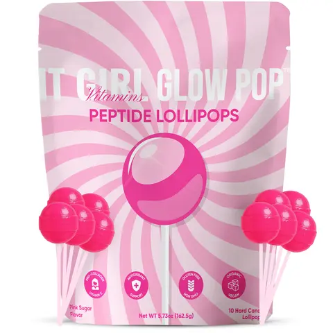 It Girl Vitamins Beauty Collagen Peptide Lollipops, Pink Sugar, Vitamin C & Hyaluronic Acid, 10 Count