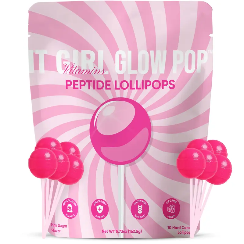 It Girl Vitamins Beauty Collagen Peptide Lollipops, Pink Sugar, Vitamin C & Hyaluronic Acid, 10 Count