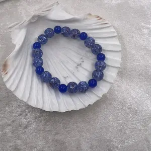 Blue Glass Beaded Bracelet - Handcrafted with Unique Patterns for Everyday Wear.