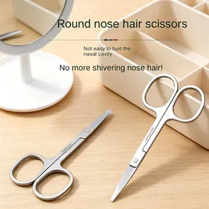 1/2-piece professional stainless steel round nose trimmer - men's and women's precision eyebrow trimmer, ergonomically designed for safe and easy facial grooming, durable and sharp blades for clean trimming