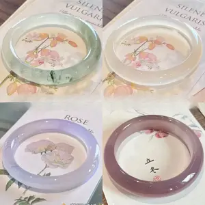 Zhichun White Moonlight Bangle - Handmade Vintage Style Lychee Jelly Glass Bracelet, Round Shape with Smooth Surface, Niche Chinese Style Hanfu Accessory for Daily Wear