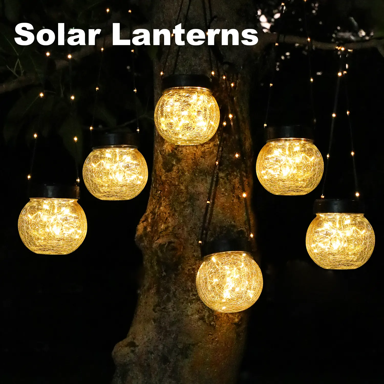 CuLiDing Solar Lights Outdoor Waterproof, Solar Powered Hanging Lantern Ribbed Glass Hanging Globes for Yard Decor Christmas Decoration, Shepherd Hook, Garden Tree Ornaments