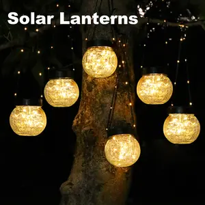 CuLiDing Solar Lights Outdoor Waterproof, Solar Powered Hanging Lantern Ribbed Glass Hanging Globes for Yard Decor Christmas Decoration, Shepherd Hook, Garden Tree Ornaments