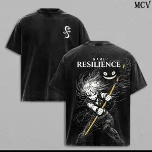 Nami Resilience Washed Tee – One Piece Anime Manga Lightning Graphic Double Printed T-Shirt, Menswear Heavy Cotton Unisex Oversize Streetwear Vintage Edition
