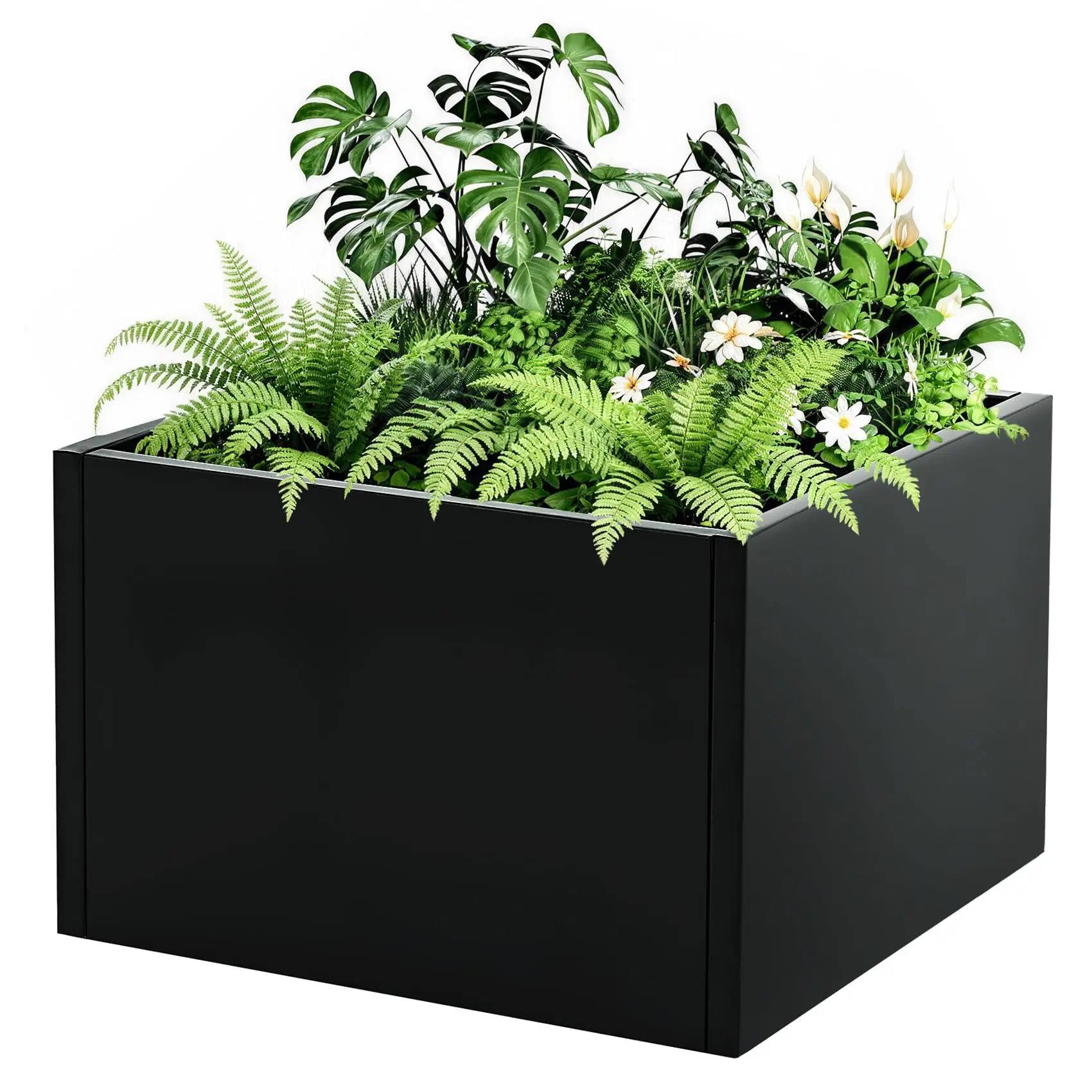 Square Metal Planter Box with Drainage Holes, 18"X18"X12" Heavy Duty Black Steel Outdoor Planter & Raised Garden Bed, Snap-on Assembly for Patio, Balcony, Garden