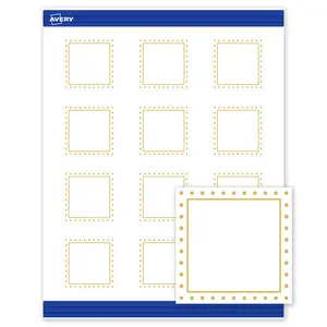 Avery Printable Square Cards, 2" x 2", Matte White, Pre-printed Gold Border/Gold Dots Design, Sure Feed Technology, Laser & Inkjet Compatible, 240 Total