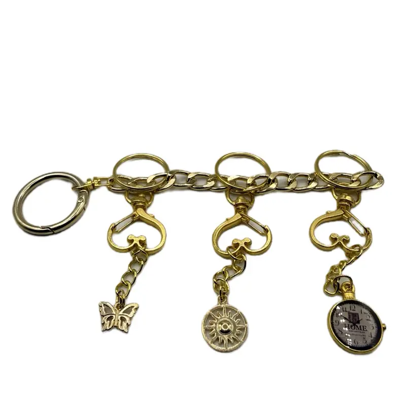 #19 Time Flies Charm Chain 5in Gold Plated Versatile Fashion Accessory with Butterfly Sun and Clock Charms for Various Occasions Elegant and Luxurious