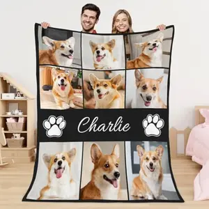 Eyesoul Custom Dog Portrait Blanket - Personalized Pet Lover Gift for Mom - Customized Picture Memorial