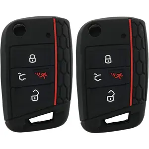 Silicone Key Cover Case Remote Fob Protector fit for VW Golf Polo 2016-2017 4 Buttons Keyless Entry Remote Key Fob Skin Protective key Jacket (Black-2 Pack)