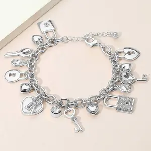 Heart Key and Lock Charm Station Bracelet