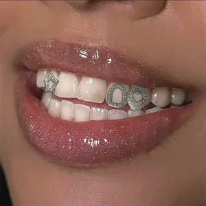 Luxury Fashion Metal Hollow Out Star Zircon Teeth Grill, Unisex Hip Hop Tooth Decor, Tooth Gems, Perfect Holiday Party Gift for Family Friends