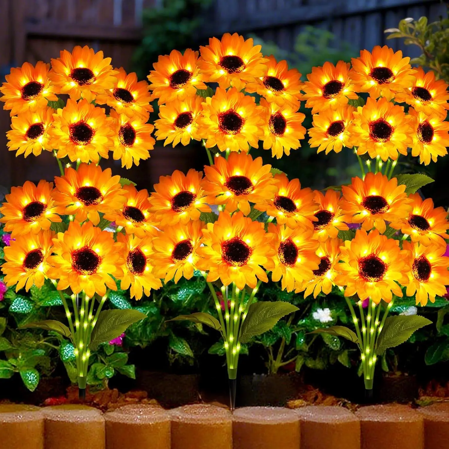 Solar Ground Sunflower Lights - Realistic Silk Petals, Flexible Stems, Stainless Steel Waterproof Garden Stakes, Warm White LED Outdoor Solar Landscape Lights, Ideal for Patio, Gift Idea for Women, Outdoor Lights, Christmas