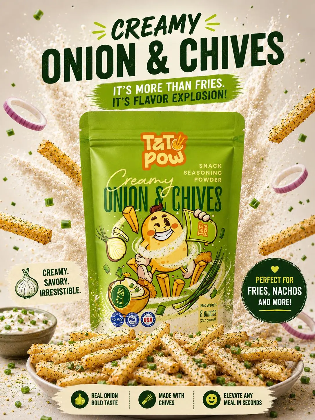 TATOPOW CREAMY ONION & CHIVES SNACK SEASONING POWDER Natural Blend Herbs