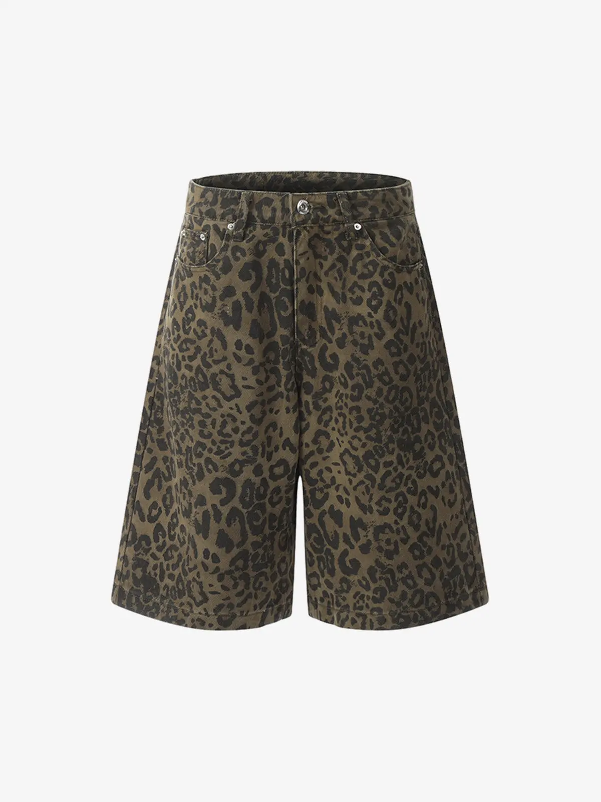 Thesupermade Leopard Print Cotton Wide Leg Jorts