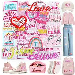 Christian Embroidered Patches for Girls: 30PCS Pink Verse Iron on Patch Religious Quotes Appliques for Teens - Inspiring Faith Based for Clothing Bags Jackets Hats