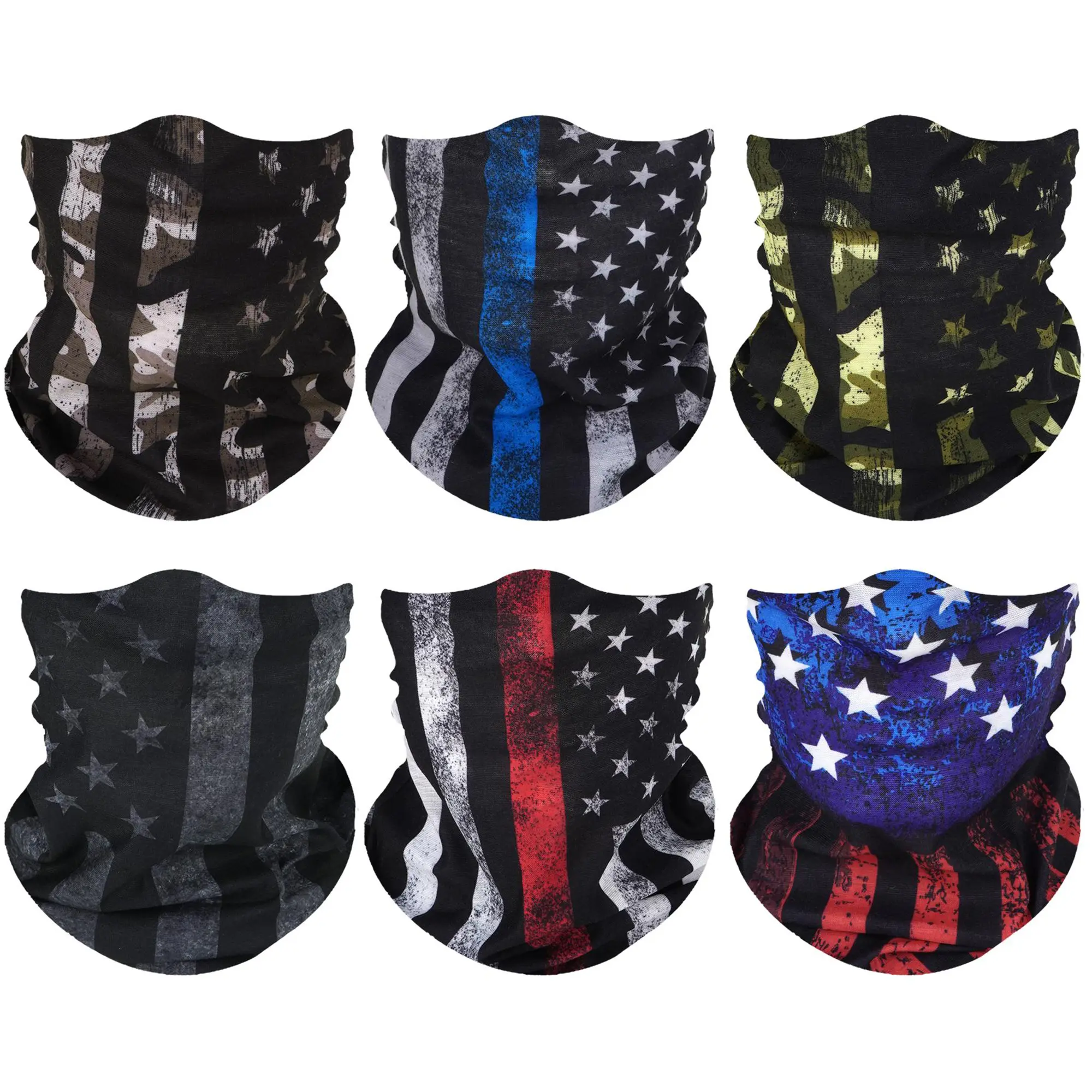 Haute Hooks Black Flag 6-Pack Seamless Neck Mask - Windproof Bandana Mask, UV Sun Shield, Multi-Use Balaclava for Biking, Work Sites (Sports & Outdoor Face Cover), Windproof Face Mask