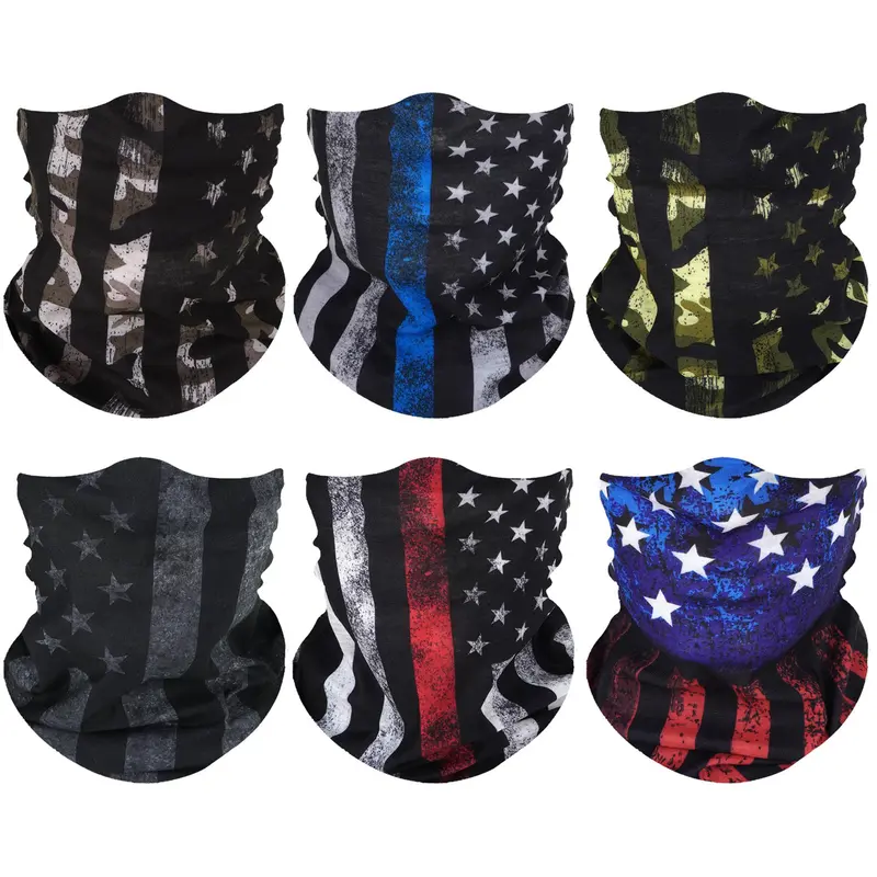 Haute Hooks Black Flag 6-Pieces Seamless Neck Bandana Masks - Fast-Dry Microfiber Windproof Face Mask, UV Sun Shield, 12-Ways-to-Wear Balaclava Built for Running, Hiking, Raves (Sports & Outdoor Face Covers)