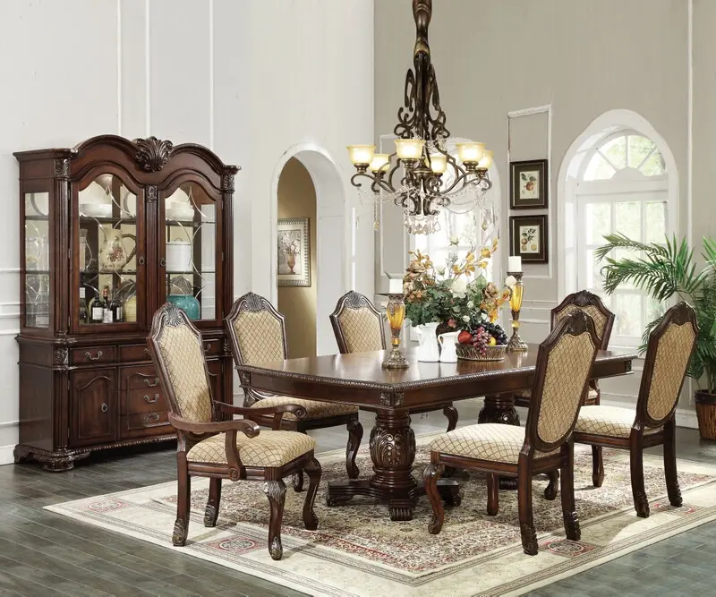 Acme 64075-77-78 7 pc Astoria grand liam chateau de ville ii espresso finish wood double pedestal dining table set, 23" X 26" X 45" H, 46" X 66" Table