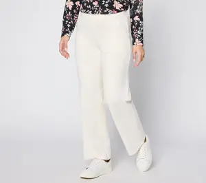 Denim & Co. Petite Color "How Smooth" Knit Denim Wide Leg Jeans