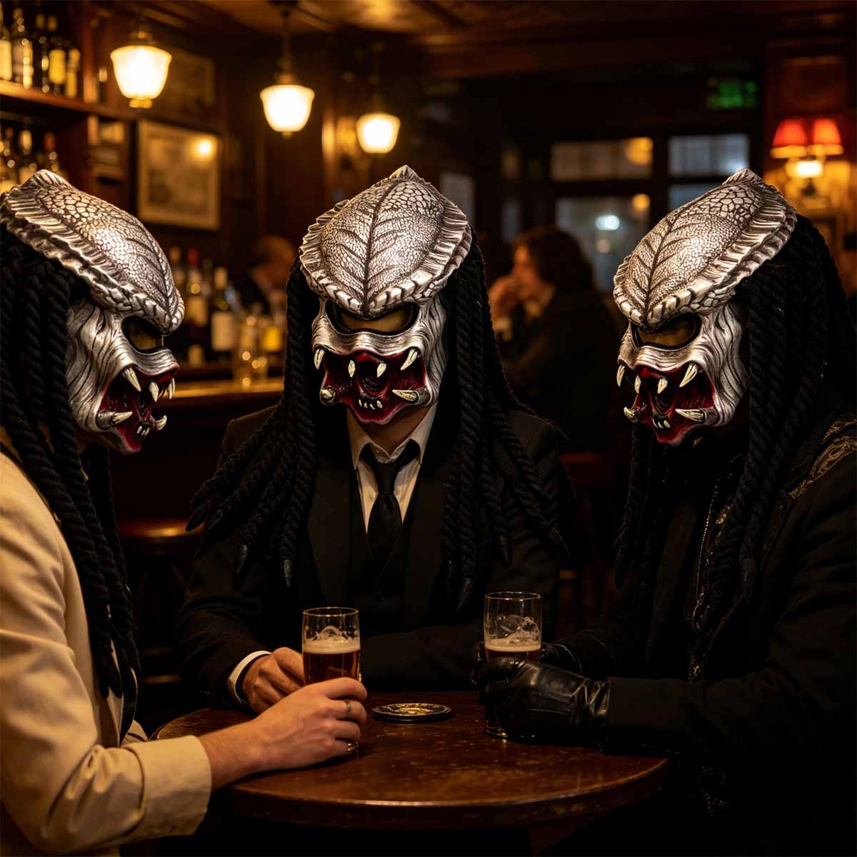 alien v Predator alien latex mask set, 3 unique AVP movie reproductions, realistic and fierce details, suitable for science fiction horror enthusiasts and cosplayers, Halloween haunted house movie theme party props for role-playing