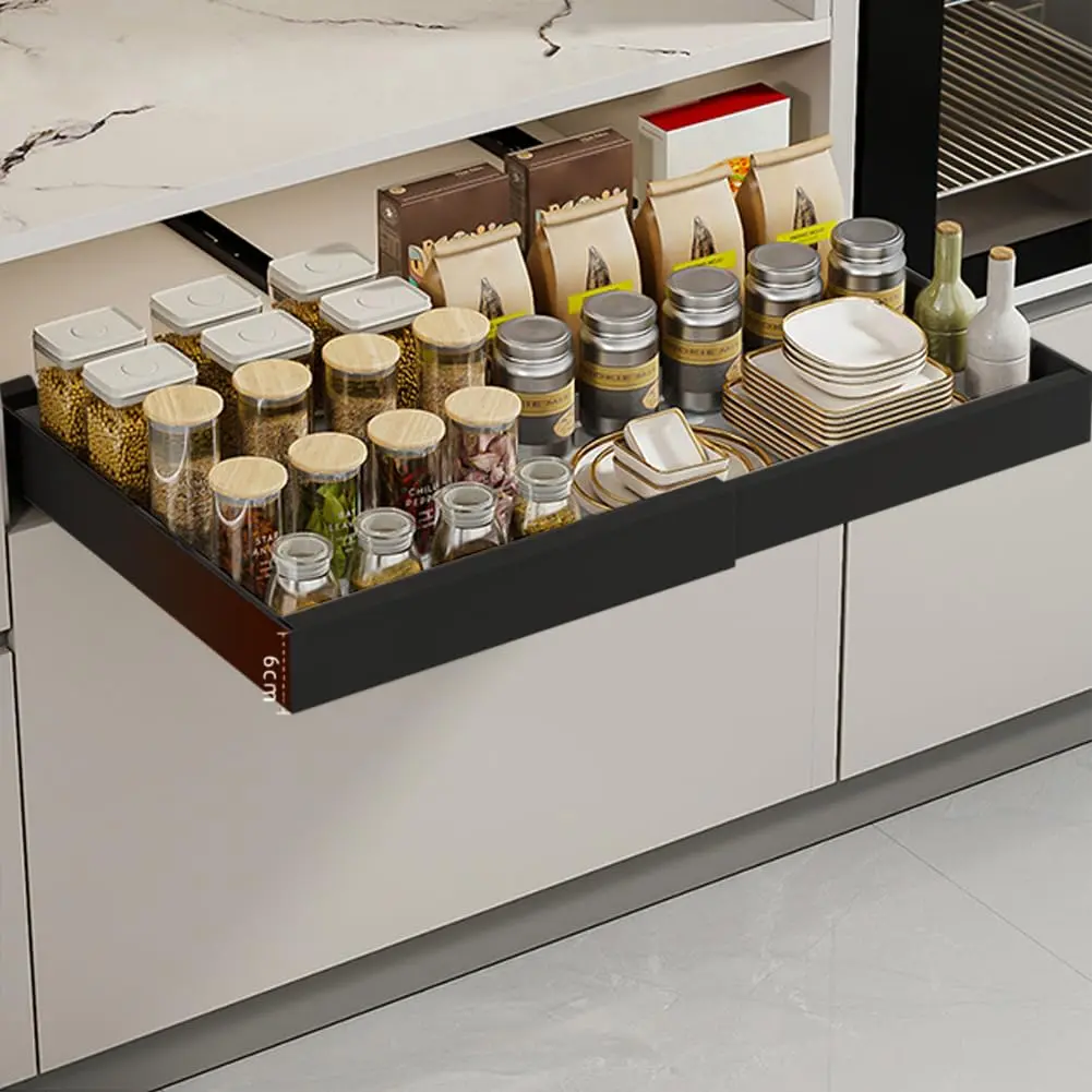 Garvee Expandable Pull-Out Drawer Organizer for Kitchen Cabinets – Heavy Duty Slide-Out Shelf, Adjustable Storage, Space-Saving, Adhesive Film, for Pantry, Bathroom, or Small Cupboard – Trumpet White (32-52cm) DG-70183-WH