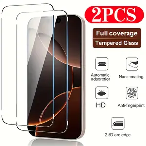 2 Sheets of High-Definition Tempered Glass Screen Protector for Apple 17/17 Pro/17 Air Full Screen 17 Pro Max Phone Tempered Glass Screen Protector 16E/16 Pro/16 Pro Max Full Coverage 15/15 Pro/14/14 Plus/13/13 Pro Max/12/12 Pro/11 Pro Max/XS Accessories