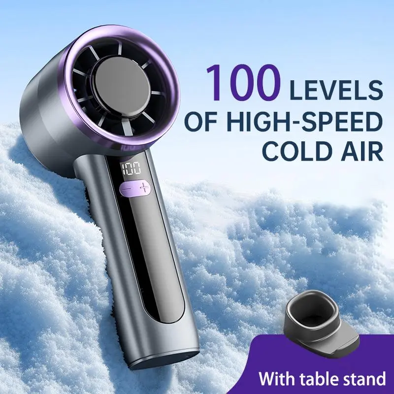 【Back to School】Portable Handheld Mini Fan with Digital Display 100 Speed Adjustable High Speed Turbo Fan Long Lasting Rechargeable Battery Powerful Cooling Fan Pedestal Desktop Fan for Home Office Travel Outdoor 【SummerVibes】
