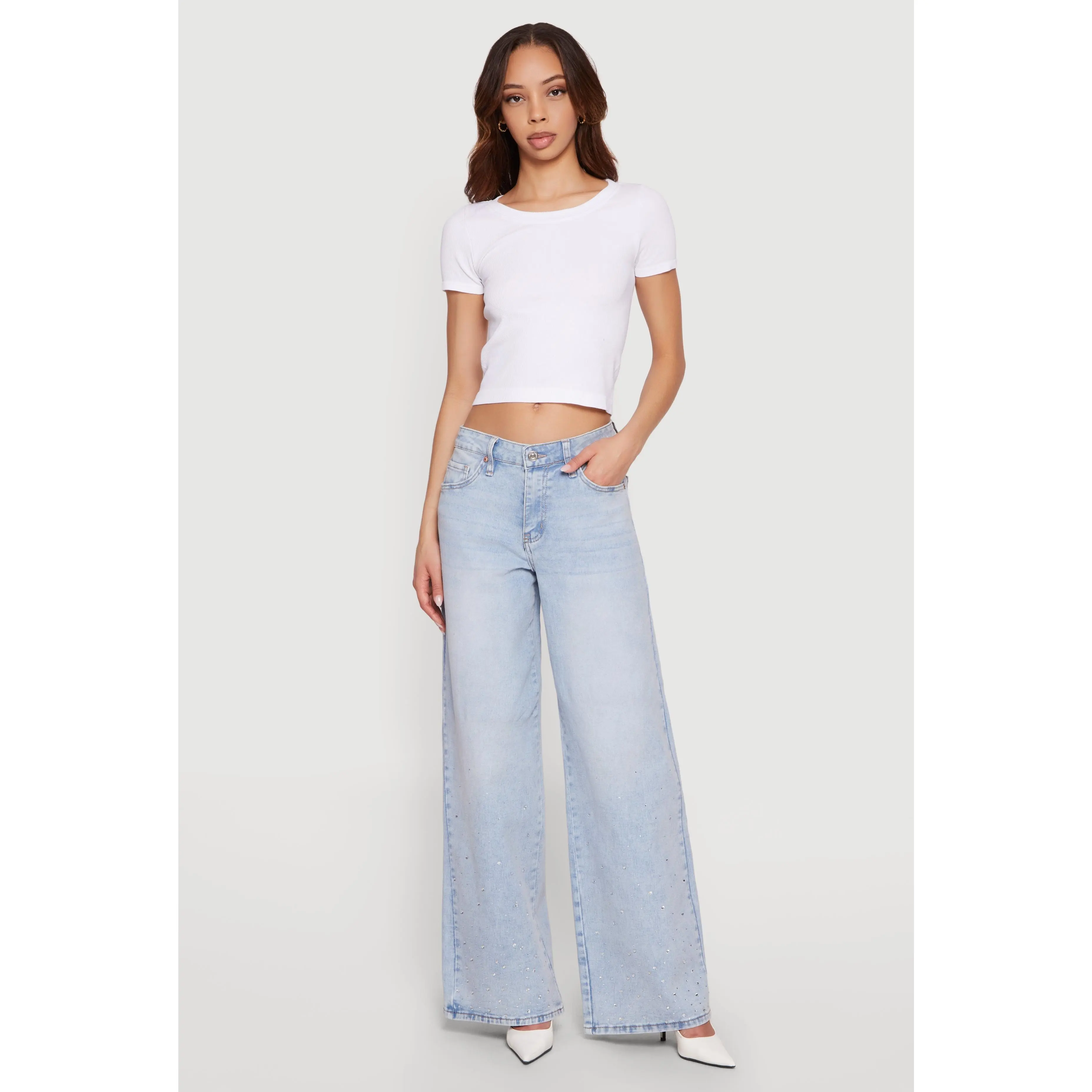 Almost Famous Rhinestone Wide Leg Jeans