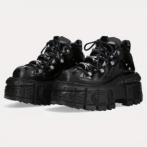 Men’s Retro Chunky Platform Shoes – Thick-Soled Height Boost, Upper & Rubber Sole, Lace-Up Low-Top Design for Streetwear, Hiking & Casual Outfits