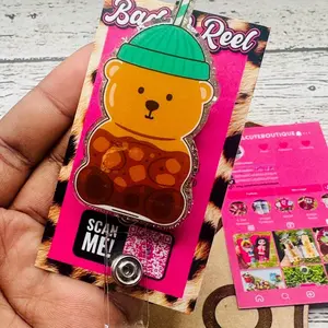 Coffee Bear Teddy Hospital ID Healthcare Worker Purewick Lab Nurse Xray Pharmacy Reg  Glitter Acrylic Badge Clip Nurse Badge Reel DoodleBob