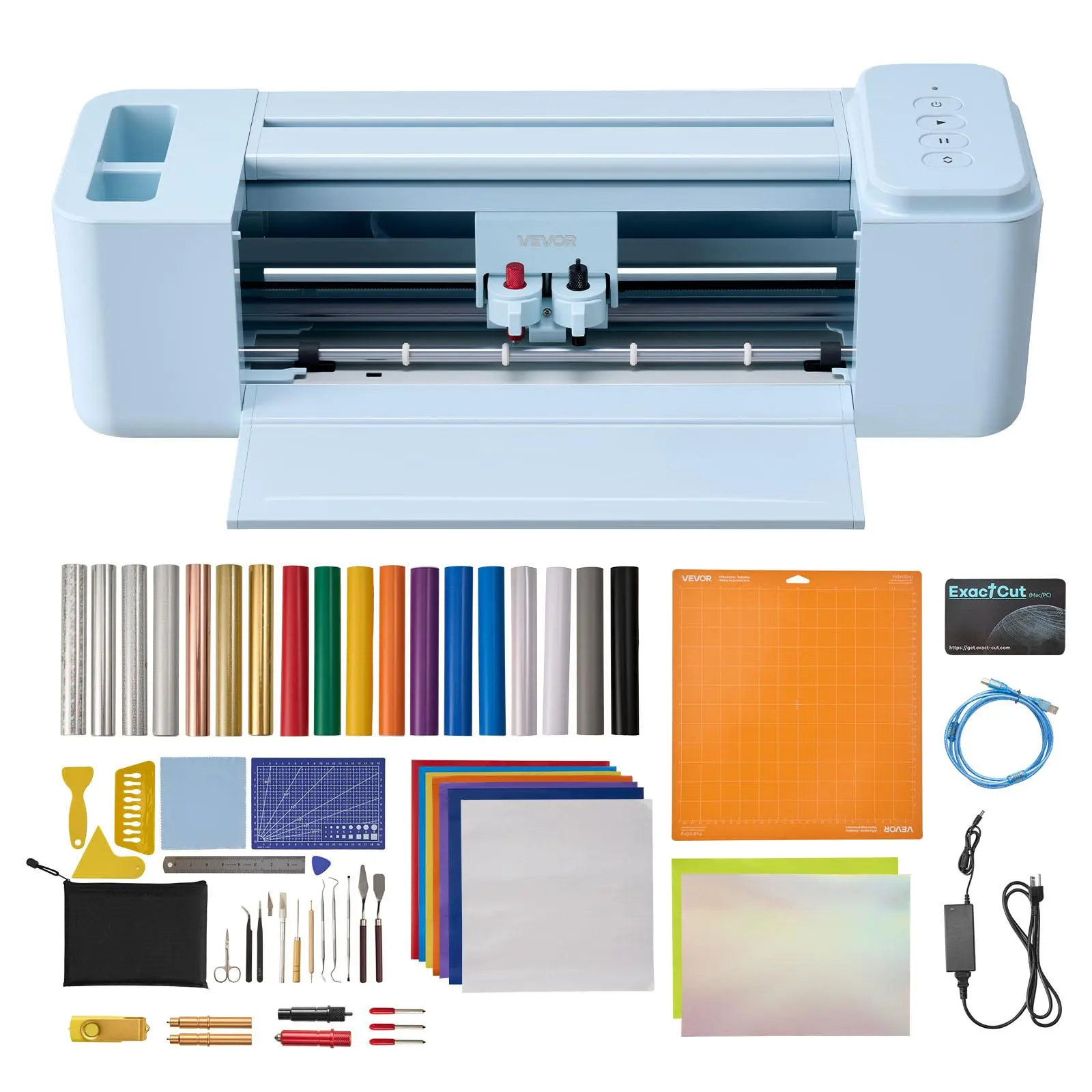 VEVOR Vinyl Cutting Machine, 12 in, Button-Controlled Vinyl Cutter with Materials and Tool Kit, 20000+ Built-in Design Resources, Compatible with Mac, Windows, Android and iOS, for Customized Cards