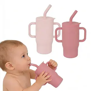 VODVOB 2/1 pc Leak-proof Straw Cup for Babies 240 ml/8 oz BPA-Free Silicone 360° Spill-Proof Rim Non-Slip Handles Ideal for 0-5 Years Minimalist Design