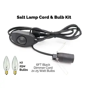 UL Listed Lamp Cord w/ Dimmer Switch 6FT Black Cord w/ 2x 25W Bulbs Kit