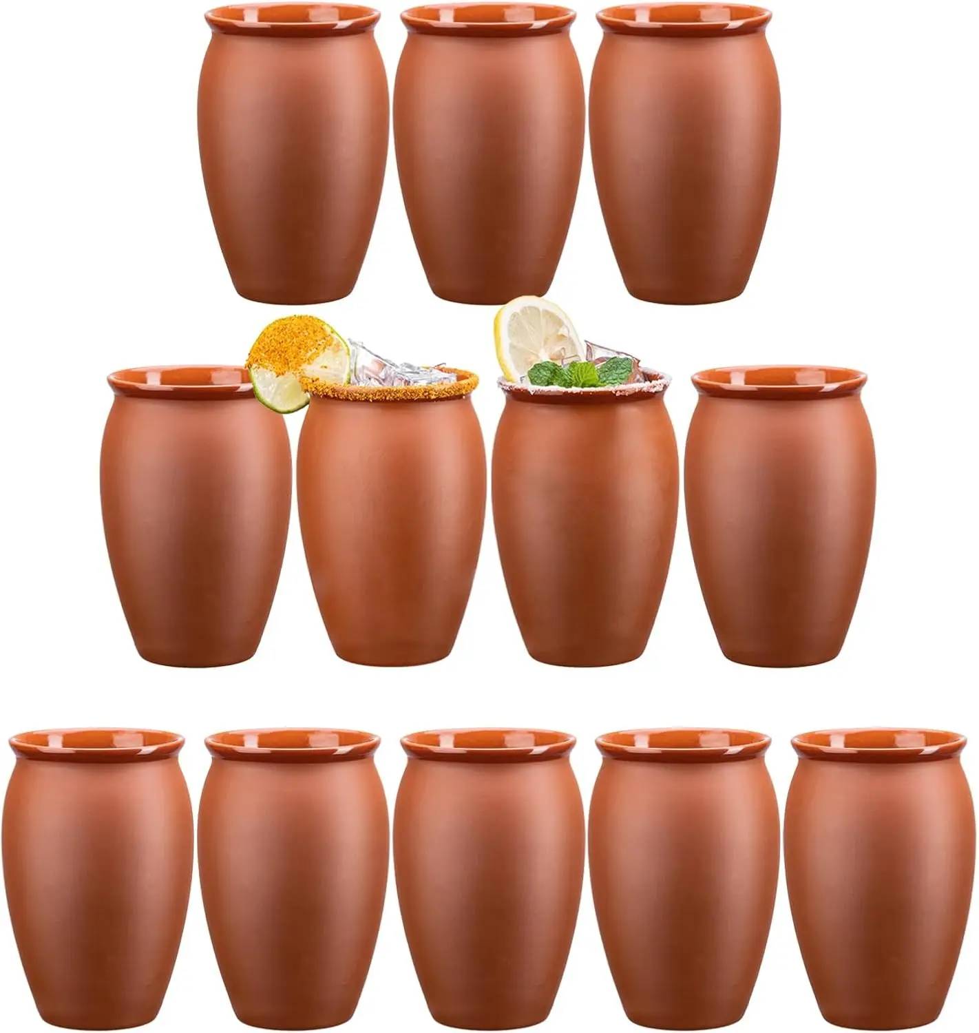12Pcs 12oz/355ml Cantaritos De Barro Bulk With 12 Straws,Jarritos De Barro Mexicanos Pottery Cocktail Glasses,Natural Mexican Clay Mugs Taco Tuesday Cups For Tequila,Margaritas