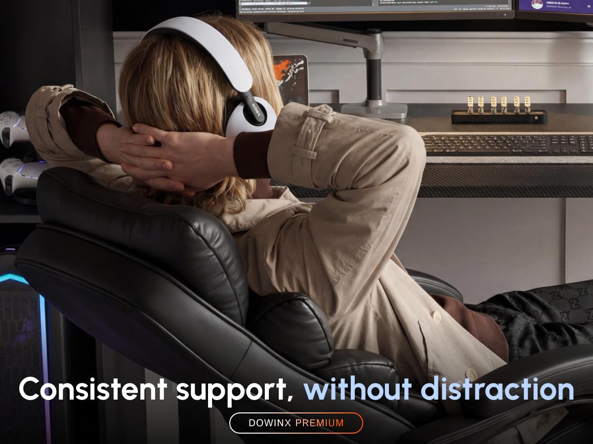 Dowinx Big and Tall Office Chair with Pocket Spring Cushion,High Back Computer Gaming Chairs with Linkage Armrests,Executive Desk Chairs with Footrest,Fabric-Black