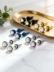 5 Pairs Hip Hop Style Fashion Stainless Steel Earrings Set, Stud Earrings, Unisex, Multiple Colors Available, Ideal for Daily Use or Parties, Perfect Gift