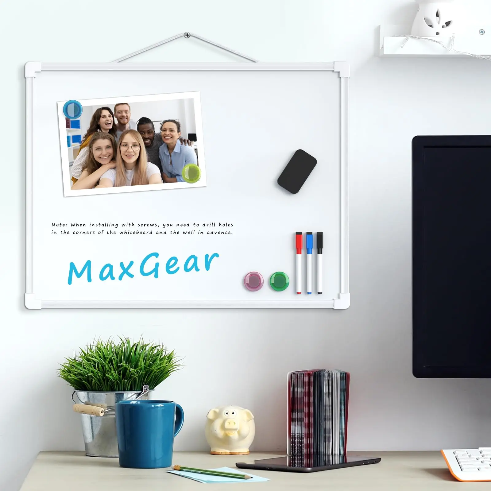 MaxGear Double-Sided Magnetic Dry Erase Whiteboard - Hangable, Portable, Wall-Mountable Surface with 3 Markers, 4 Magnets for Office Productivity Organization