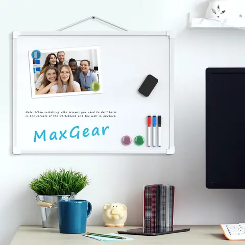 MaxGear Hangable Wall-Mountable Magnetic Surface Dry Erase Board, Double-Sided Writing Surface with Hanging Rope, 3 Markers & Magnets, Wipes Clean Fast Reusable Task Board for Home, Office & School