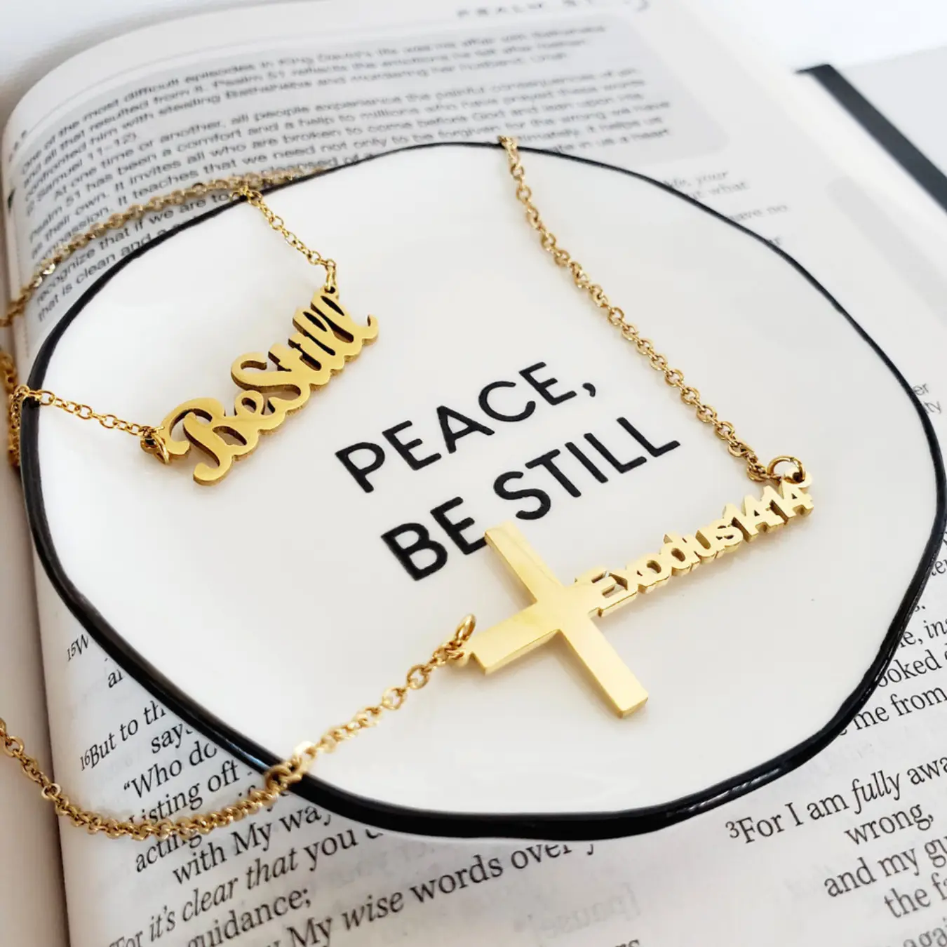 Peace Be Still Ceramic White Jewelry Holder