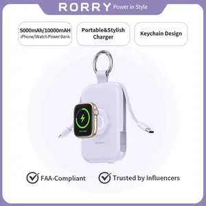 RORRY CharmGo 5000mAh Portable Charger Power Bank with Type-C Cable Keychain for Apple Watch iPhone 17-12 Series Compact Travel Essential Gift Efficient Charging - Smartphone, Rechargeable Battery Packs, Chargeable