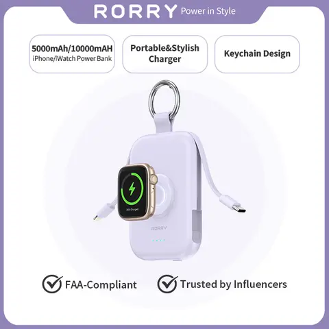 RORRY CharmGo 5000mAh Portable Charger Power Bank, Smart Mobile Power with Type-C Cable Keychain, Compact Mini Travel Essential Gift for Mobile Devices, Efficient Charging Accessories,summerwins techvibes
