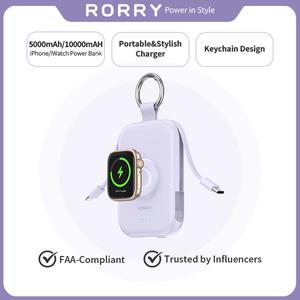 RORRY CharmGo 5000mAh Portable Charger Power Bank, Smart Mobile Power with Type-C Cable Keychain, Compact Mini Travel Essential Gift for Mobile Devices, Efficient Charging Accessories,summerwins