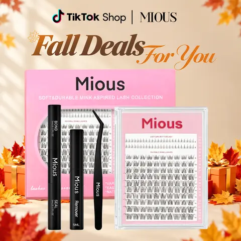 Mious Luxury Waterproof Lashes Clusters Kit, 8-18mm Mixed Length D-Curl DIY Eyelash Extensions with BASF PBT Fibers, Natural Lightweight Cluster Lashes, Bond & Seal, Tweezers & Remover, Long-Lasting Wear Accessories Bundle False Eyelashes & Adhesives