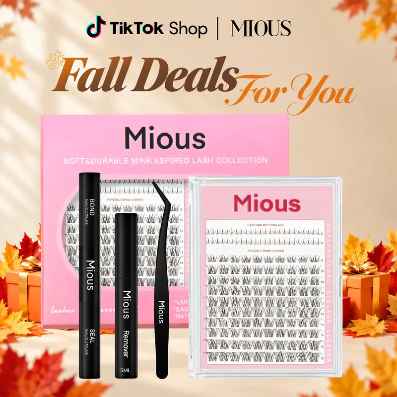 Mious Luxury Waterproof Lashes Clusters Kit, 8-18mm Mixed Length D-Curl DIY Eyelash Extensions with BASF PBT Fibers, Natural Lightweight Cluster Lashes, Bond & Seal, Tweezers & Remover, Long-Lasting Wear Accessories Bundle False Eyelashes & Adhesives