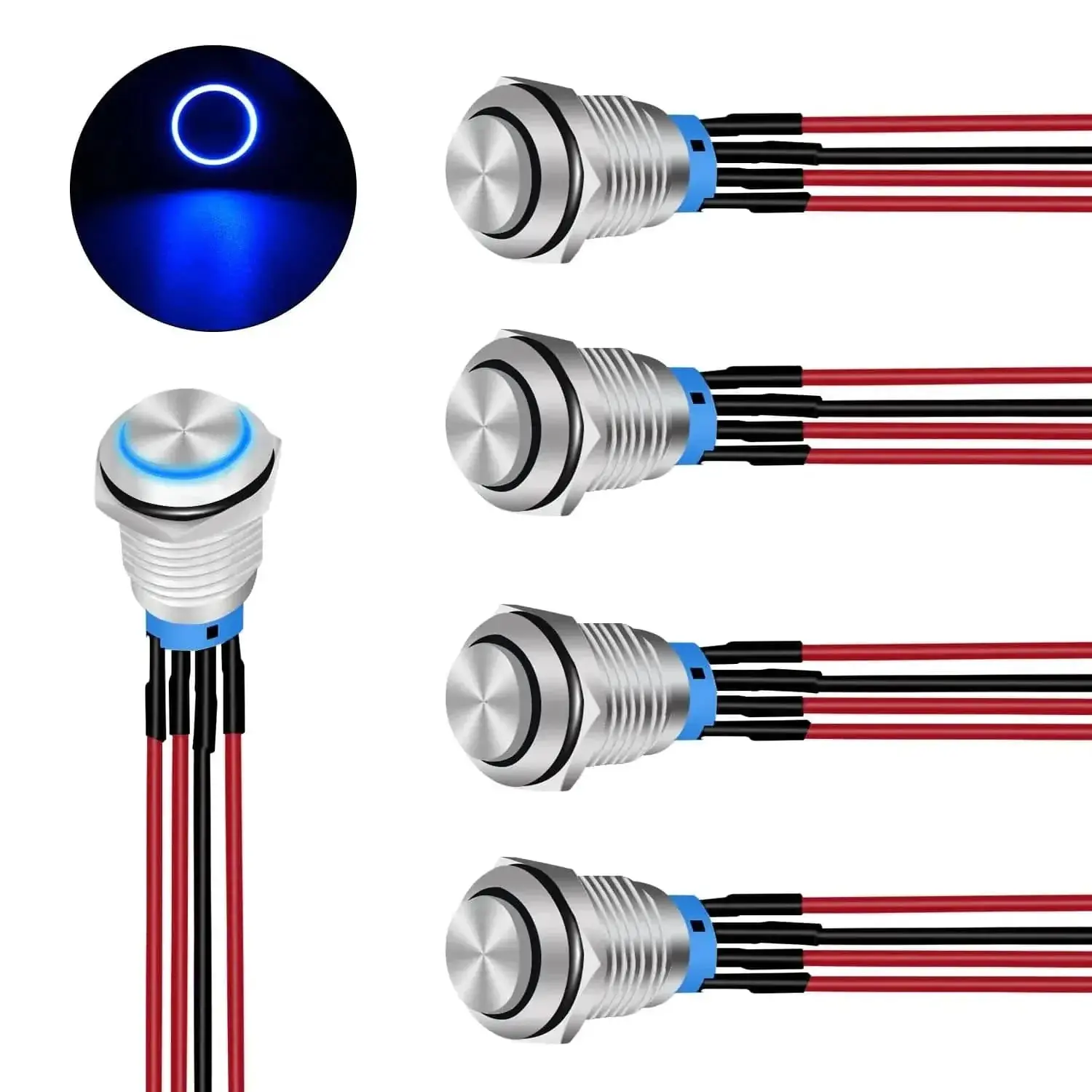 Nilight 19mm 12V Round Metal-Shell Latching Push Button Led Light Switch, Hard-Wired Waterproof Power Switch, Flame Retardant Durable Outdoor Electrical Accessory for Off Road Vehicles, Boat Control Panel, Home Improvement