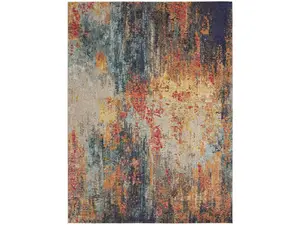 212 MAIN 9x12 ft. Navy Blue, Red & Orange Abstract Non-Skid Area Rug - Indoor Use, Power-Loomed, Stain-Resistant Modern Carpet