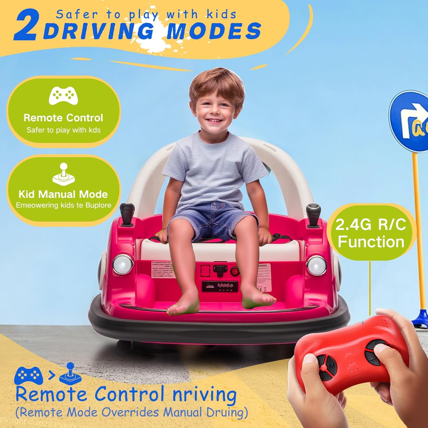 Bumper Car for Kids, 12V Kids Ride On Toy with Parent Remote Control, Baby Electric Bumping Car w/ 360 Degree Spin, LED Lights, Rose Pink