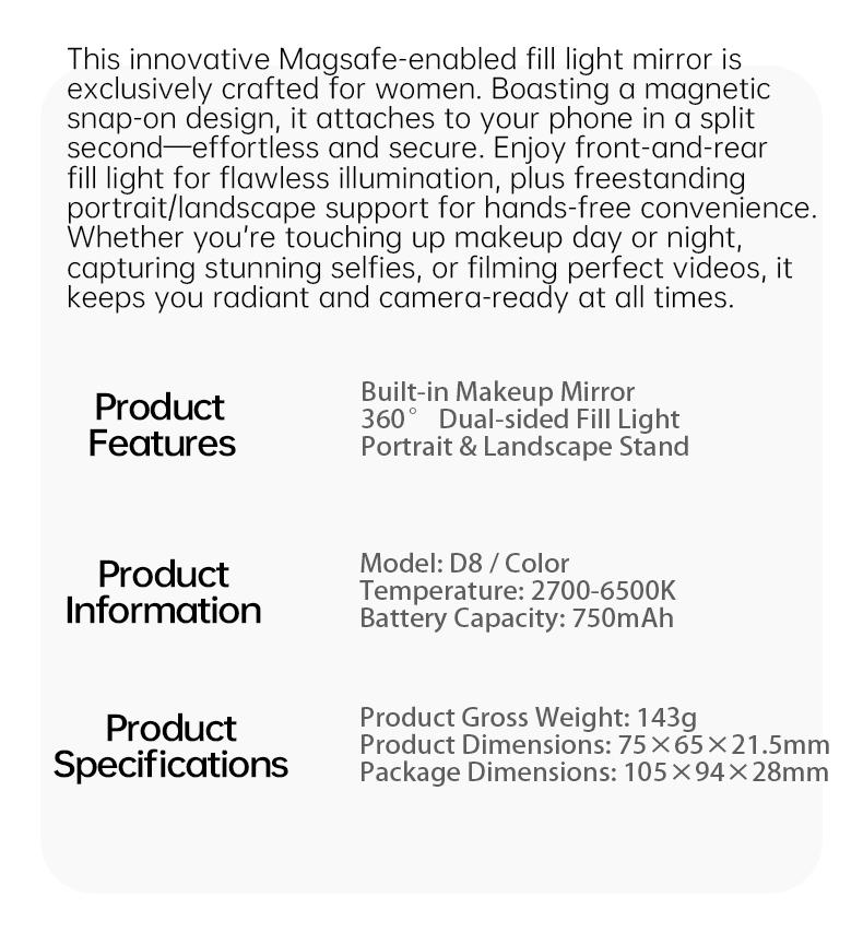 Professional Magnetic Fill Light Mirror, 49 LEDs, Front/Rear 360° Fill, 3 CCT (Warm/Natural/White), Vert/Horiz Stand, Long Battery, Portable Selfie Mirror w/ Universal Joint for Makeup, Vlog, Food Photo